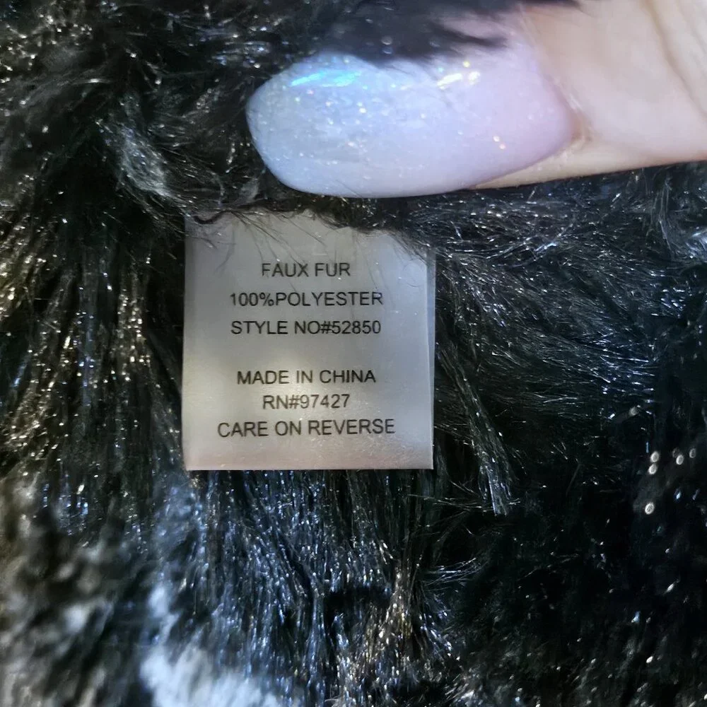DOLCE CABO, Faux Fur Vest, Medium, Black, White & Grey - Picture 7 of 8